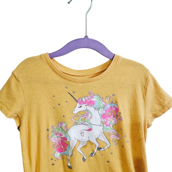 Children's Place Girls Size S 5/6 Unicorn Graphic Tee Shirt Yellow Whimsical - Picture 2 of 6